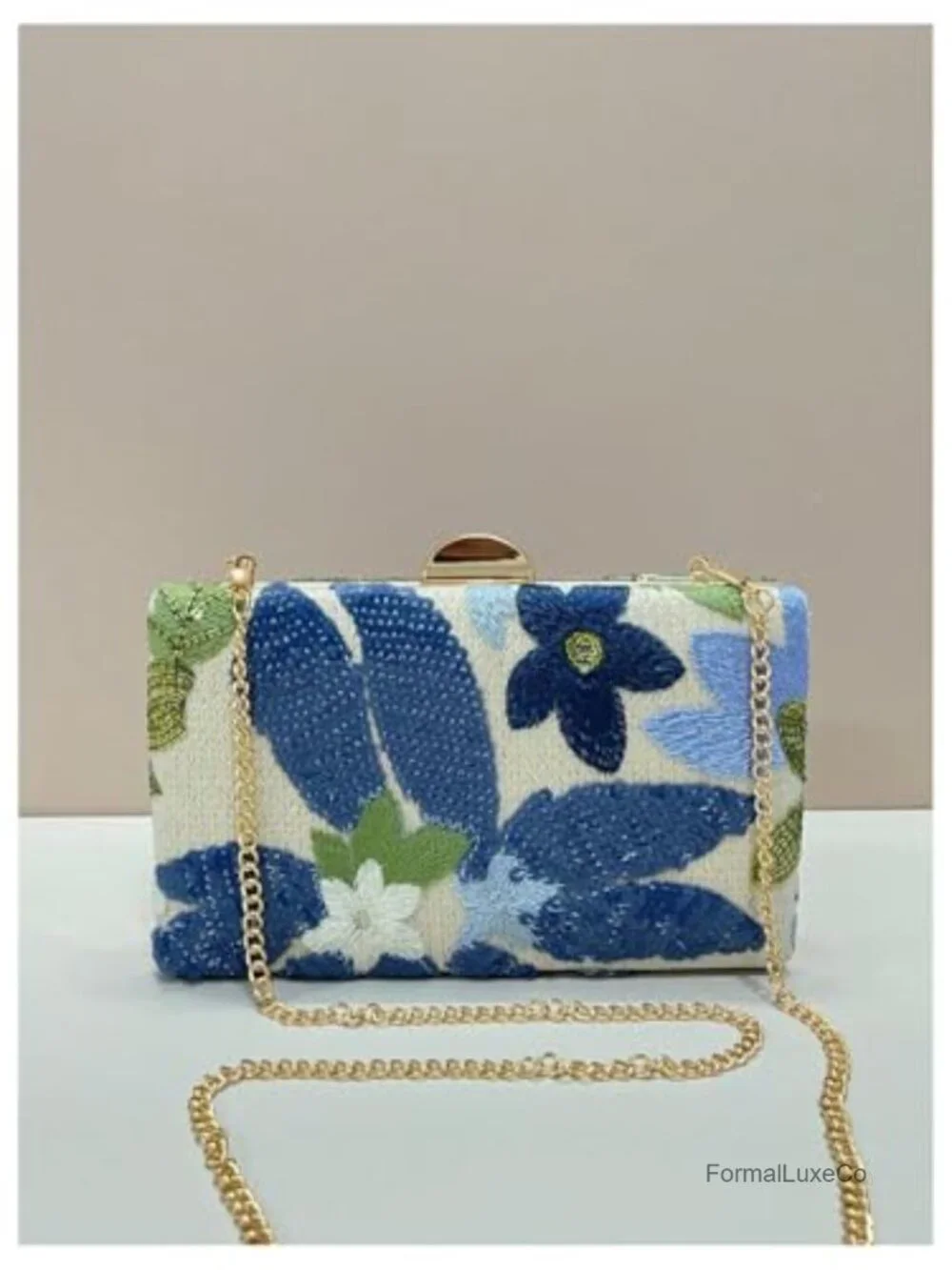 Women's Sequin Floral Embroidery Evening Beaded Clutch Bag Mini Crossbody Purse
